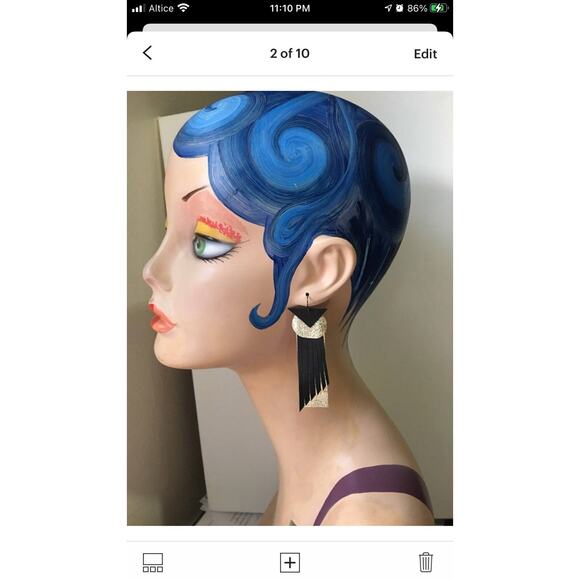 Artisan Handmade Gold and black art deco abstract fringe statement earrings - Picture 7 of 10